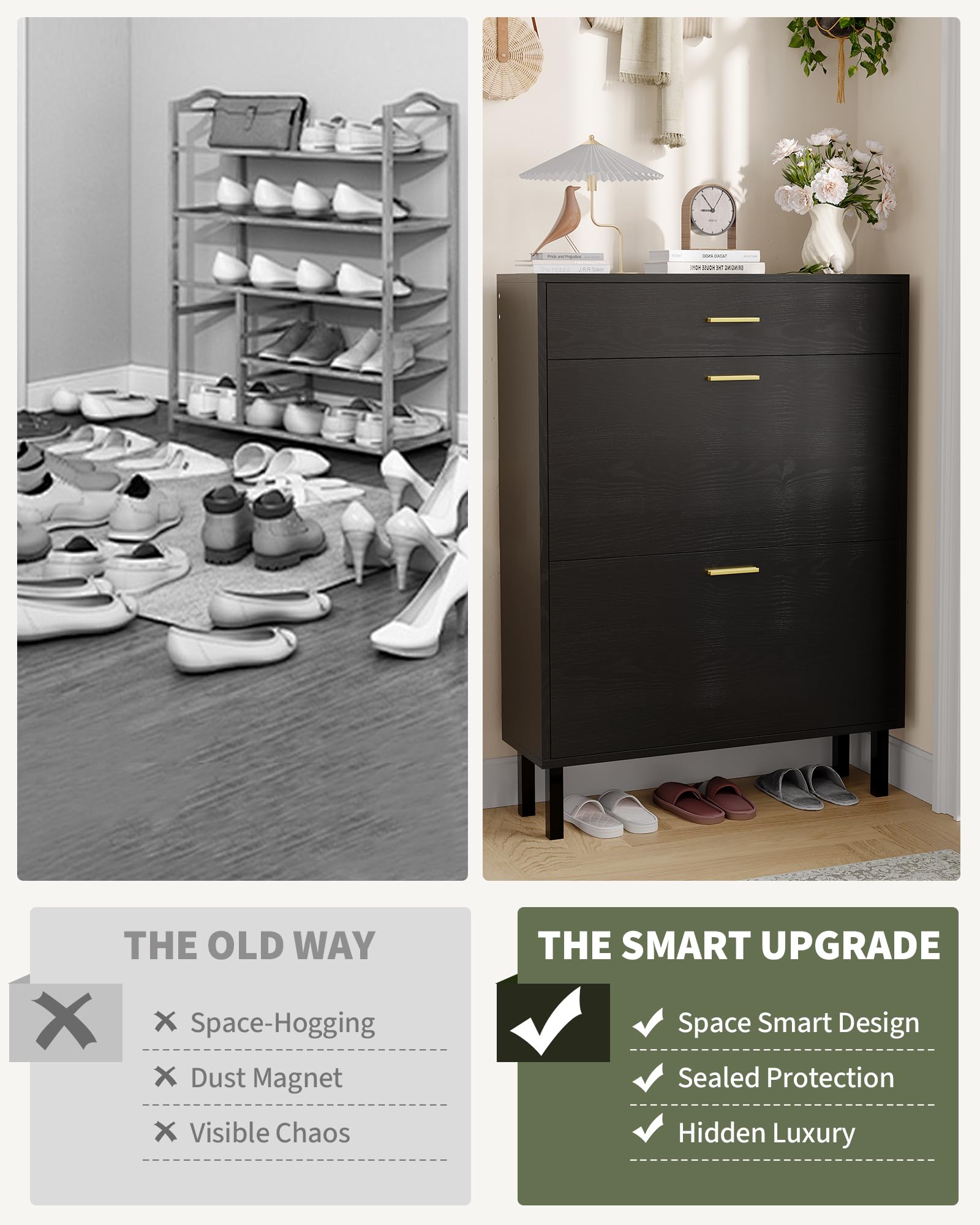 Scarpiera stretta Garvee con 3 cassetti, ripiani regolabili, in legno MDF, antiribaltamento per corridoio e ingresso, design moderno, colori naturali