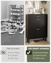 Scarpiera stretta Garvee con 3 cassetti, ripiani regolabili, in legno MDF, antiribaltamento per corridoio e ingresso, design moderno, colori naturali