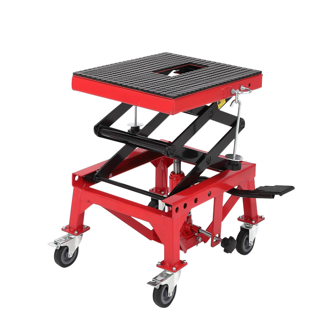 Sollevatore idraulico per motociclette Garvee, capacità di sollevamento 350 libbre, comando a pedale e 4 ruote, per officina e garage, telaio in acciaio, rosso