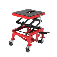 Sollevatore idraulico per motociclette Garvee, capacità di sollevamento 350 libbre, comando a pedale e 4 ruote, per officina e garage, telaio in acciaio, rosso