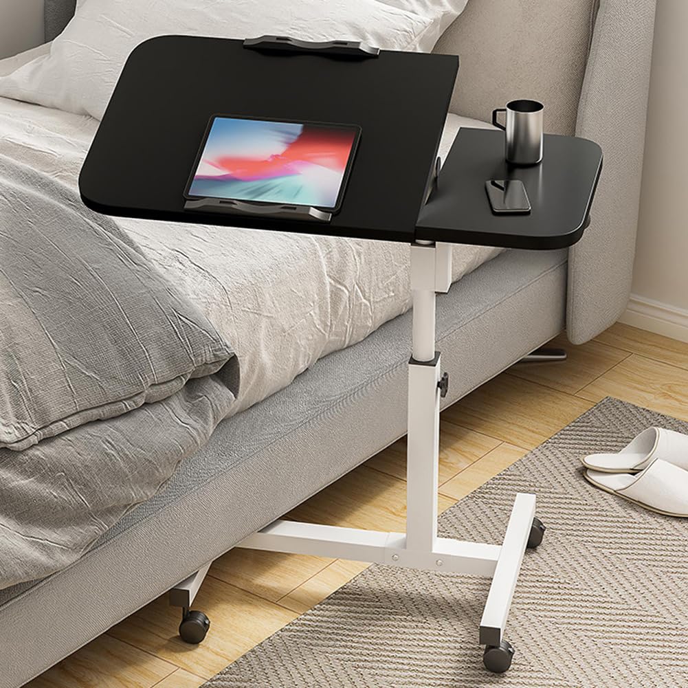 Tavolo da assistenza Garvee con ruote, tavolo da letto regolabile in altezza, piano inclinabile, protezione dei bordi per letto d'ospedale, letto per allattamento, tavolo per laptop, nero, 60-95 cm