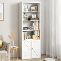 Garvee Libreria Industriale 71.4" con Ante e Ripiani, Ampio Spazio, Porta Scorrevole, Bianco, Anti-Ribaltamento, Soggiorno/Ufficio