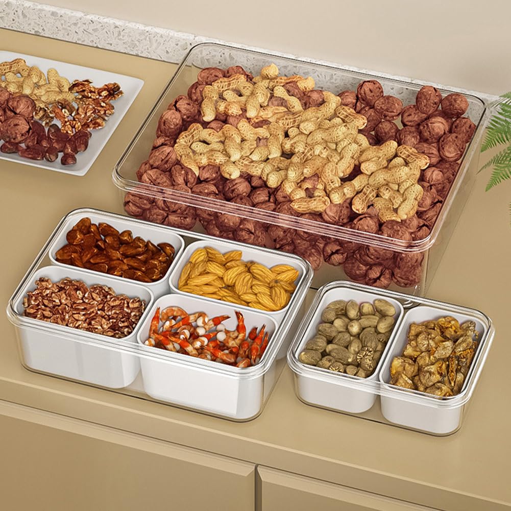 Vassoio di servizio diviso Garvee Large Snack Box con coperchio per piatti da snack portatili, organizer trasparente con scomparti multipli.