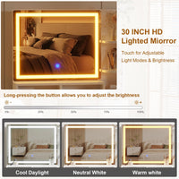 Scrivania da toeletta Garvee Fluted con specchio e luce LED a 3 colori, 5 cassetti e ripiani, bianco e oro, tavolo da toeletta per camera da letto, 45 pollici