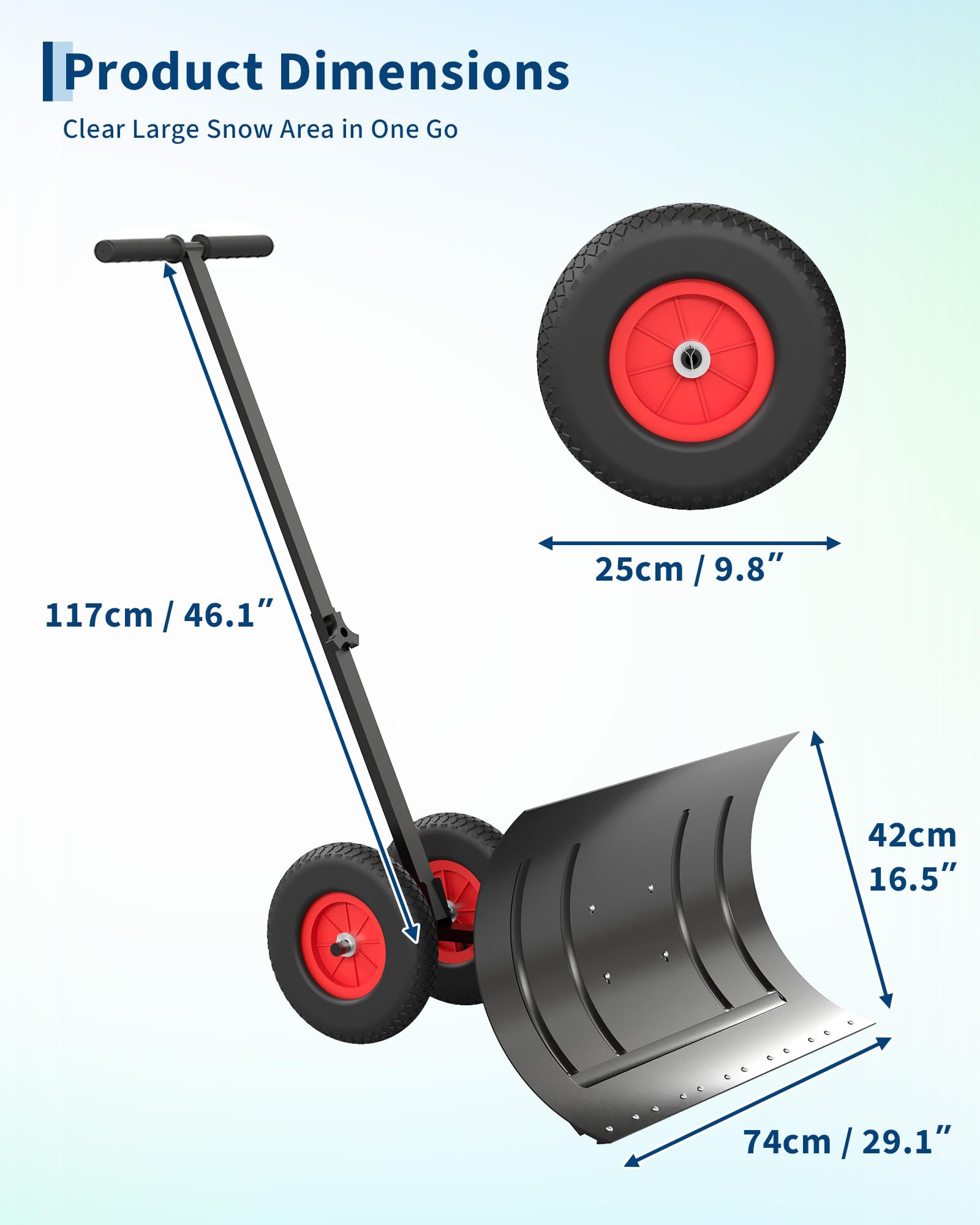 Pala da neve Garvee 74x42cm – regolabile in altezza in 5 posizioni, in metallo, per giardino, vialetti e vialetti d’accesso in inverno.