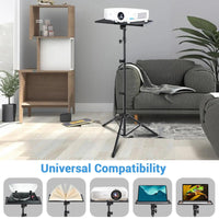 Supporto per proiettore Garvee con supporto per laptop regolabile in altezza, 26-63 pollici, robusto treppiede in metallo, antiscivolo, pieghevole per ufficio, palco e studio, nero