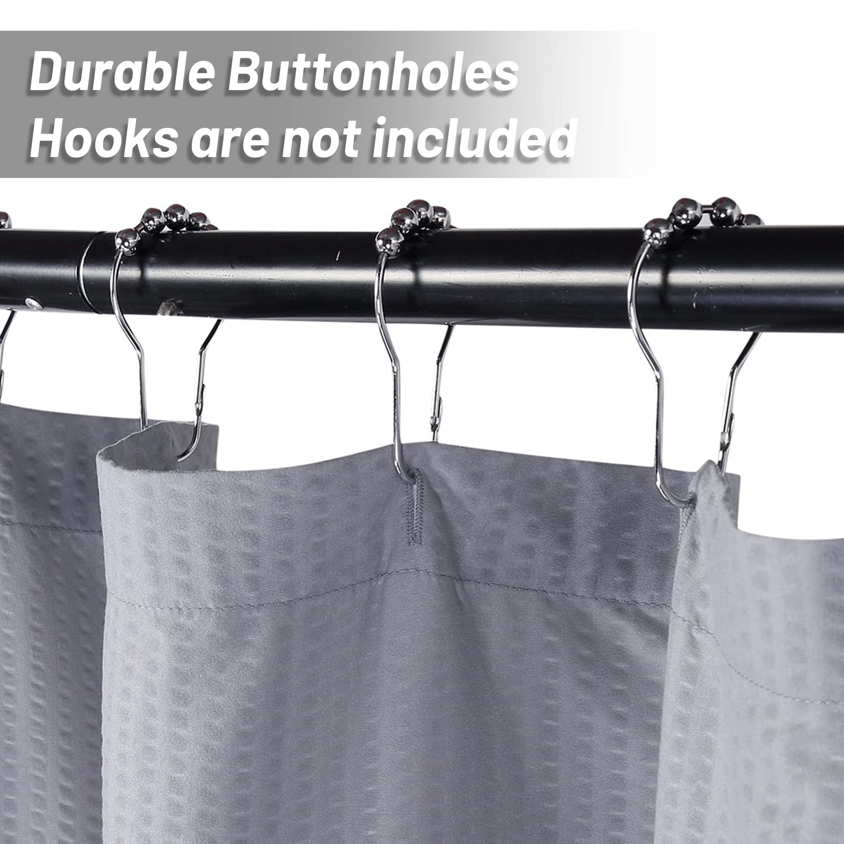 Tenda da doccia in microfibra Garvee con motivo in rilievo, idrorepellente, orlo appesantito, 12 occhielli, grigio, arredo bagno