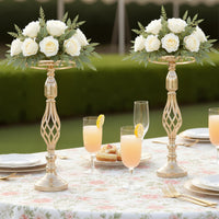 Portafiori in metallo Garvee, set da 10, decorazione per tavolo da matrimonio, eleganti design rotanti, metallo e cristallo, antiruggine, per feste e casa, 52 cm, argento