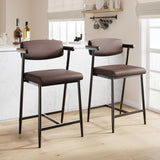Set di 2 sgabelli da bar Garvee, 26,5" imbottiti, ergonomici con braccioli, seduta ampia e confortevole, struttura in metallo, poggiapiedi, marrone, per cucina e bar - marrone