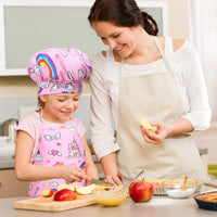 Garvee Set 2 Pezzi Costume Cucina Bambini, Schürze e Mütze in Pfirsichfleece, Rosa e Verde, Gioco di Ruolo, Regalo Perfetto