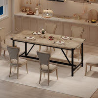 Tavolo da pranzo rettangolare Garvee per 6-8 persone, robusto MDF e acciaio, stile industriale, grigio retrò, sala da pranzo e ampi spazi