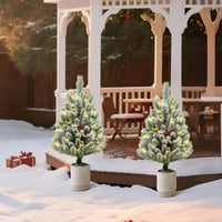 Garvee Set di 2 pezzi Albero di Natale artificiale da 75 cm con luci a LED e bacche rosse per decorazioni natalizie, floccato, stabile, bianco invernale e rosso