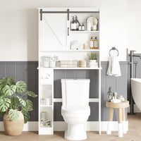 Mobiletto portaoggetti sopra il WC Garvee con anta scorrevole, ripiano regolabile, porta carta igienica, bianco, legno, salvaspazio per bagno e lavanderia