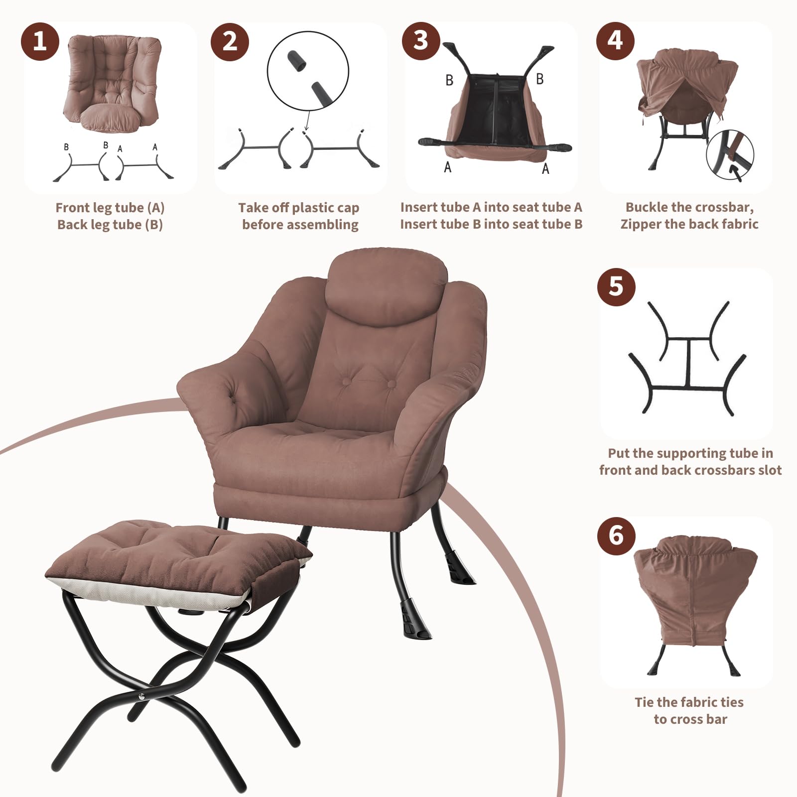 Sedia da lettura ergonomica Garvee Lazy Chair con poggiapiedi per piccoli spazi, pieghevole, imbottitura in cotone PP, rivestimento rimovibile e lavabile, moderna, comoda, grigia