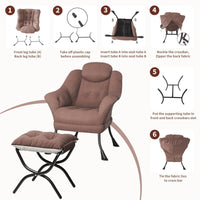 Sedia da lettura ergonomica Garvee Lazy Chair con poggiapiedi per piccoli spazi, pieghevole, imbottitura in cotone PP, rivestimento rimovibile e lavabile, moderna, comoda, grigia