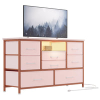 Mobile TV Garvee a 8 cassetti con illuminazione a LED e presa di corrente per soggiorno e camera da letto, legno MDF, luce RGB, ampio spazio di archiviazione, bianco