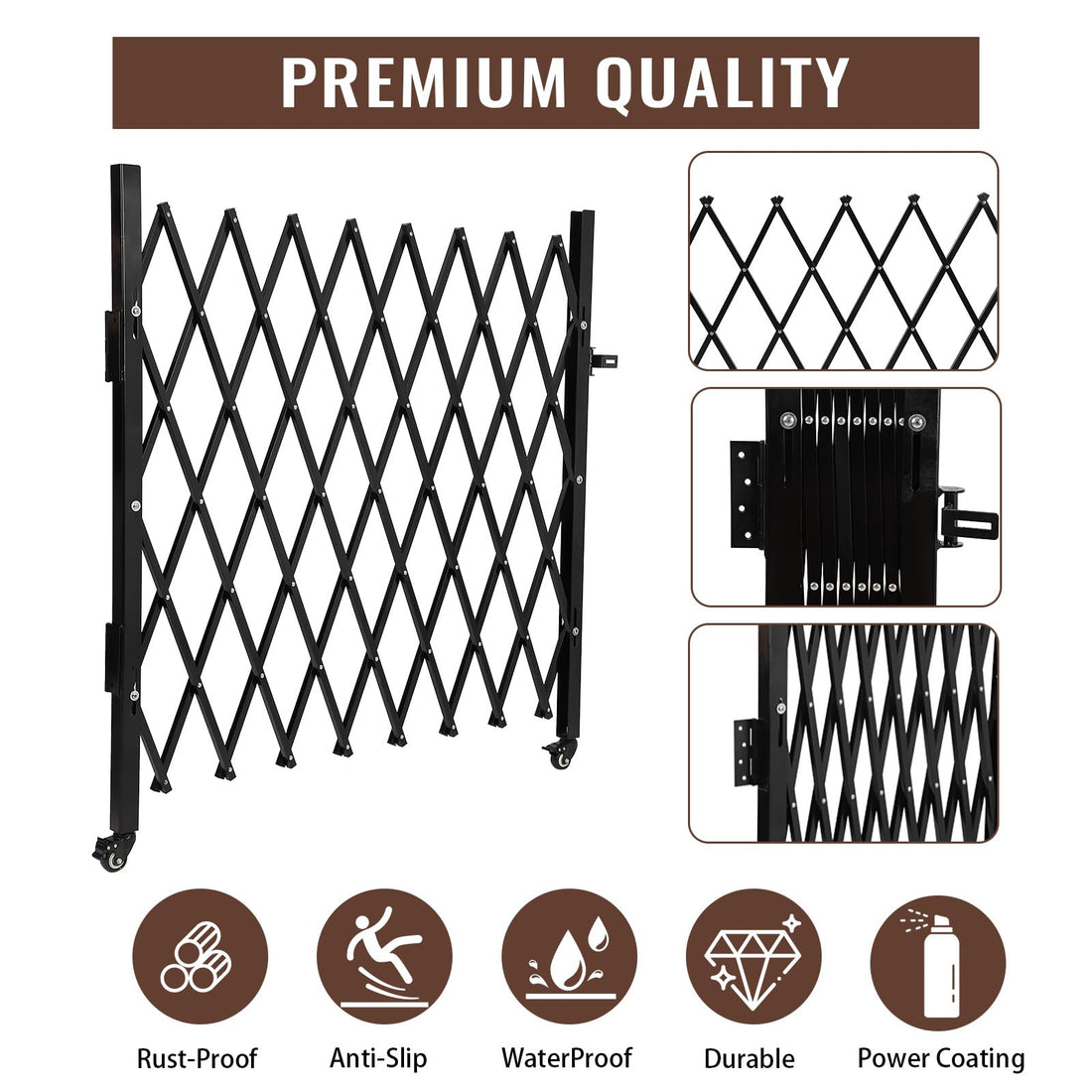 Garvee Cancello di sicurezza pieghevole singolo in acciaio con ruote per giardino e vialetto 50"H x 43"W Resistente alle intemperie