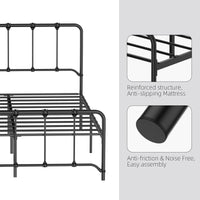 Letto in metallo vintage GARVEE 140x200 cm con rete a doghe, letto robusto per ragazzi, ampio spazio contenitivo, nero, ideale per stanze piccole