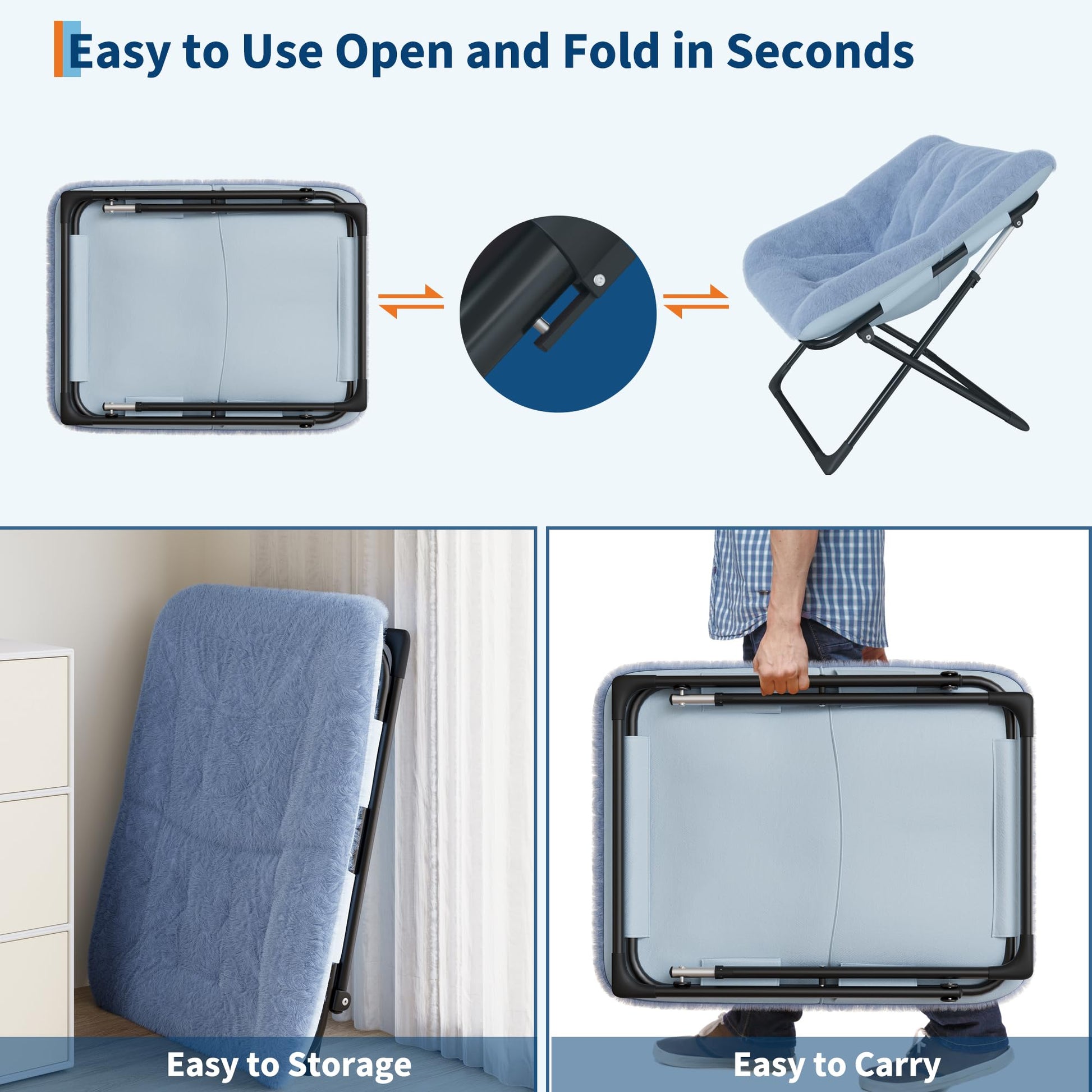 Garvee Comfy Chair XL, poltrona in pelliccia sintetica con struttura in metallo e base antiscivolo per soggiorno e camera da letto, blu, XL