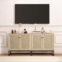 Credenza Garvee, mobiletto portaoggetti in rattan con ripiani regolabili e gambe in metallo per soggiorno e cucina, 31,5"x15"x30,7" marrone chiaro