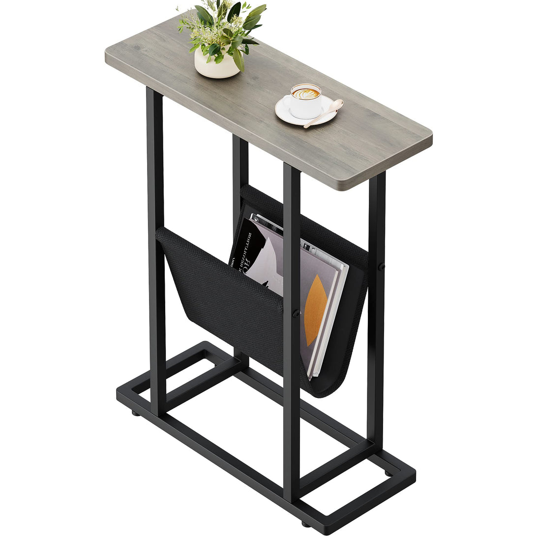 Tavolino laterale stretto Garvee per piccoli spazio con spazio per archiviazione, soggiorno, ufficio, 17.7"L*7.08"W*21.7"H, grigio