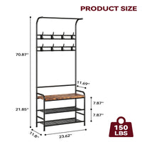 Panca portascarpe Garvee Hall Tree con 8 ganci, guardaroba 4 in 1, robusta per corridoio e camera da letto, 23,57" L x 11,77" W x 70,77" H