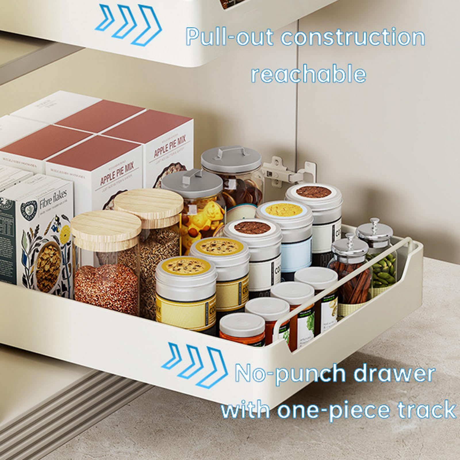 Garvee Organizer rimovibile per armadietti, cassetto telescopico per la cucina, 20 cm L x 43 cm P x 7 cm H, non richiede fori, cucina di casa, bianco