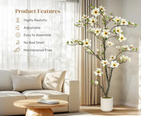 Albero di magnolia artificiale Garvee da 6 piedi, bianco, con rami regolabili, per uso interno ed esterno, struttura in metallo, base stabile