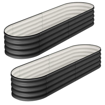 Aiuola rialzata ovale Garvee, acciaio zincato, doppia protezione dalla corrosione, fondo aperto, 4,5x2x1,5 piedi, grigio, giardino terrazzato