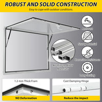 Finestra per concessioni Garvey con tenda da sole, telaio in alluminio, doppia chiusura a forcella, aste di sollevamento idrauliche, resistente alle intemperie, finestra per food truck, 48"x36"