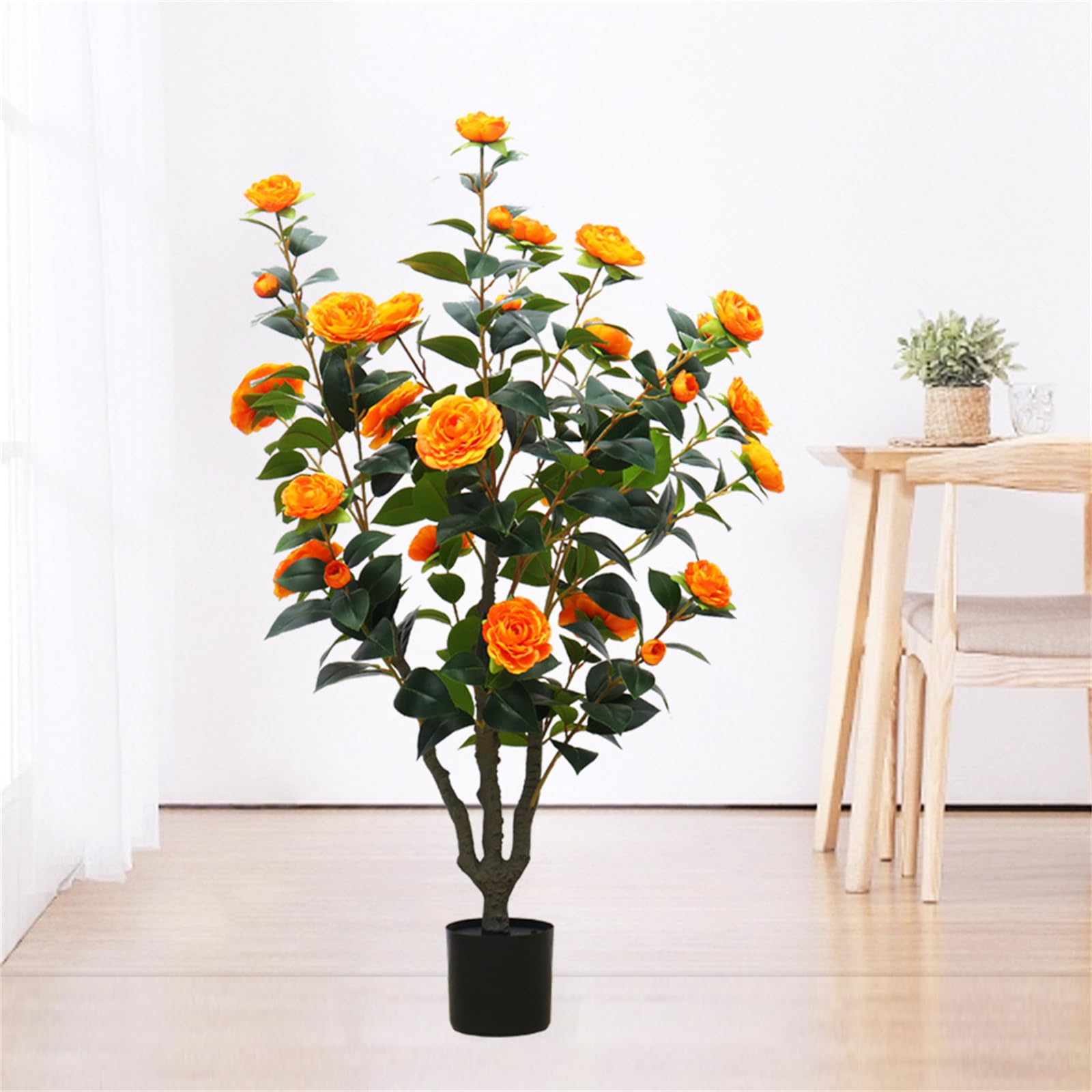Garvee Albero di camelia artificiale 1 pezzo da 3,28 piedi con fiori realistici, resistente ai raggi UV, facile da pulire per uso interno ed esterno, verde