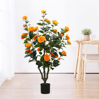 Garvee Albero di camelia artificiale 1 pezzo da 3,28 piedi con fiori realistici, resistente ai raggi UV, facile da pulire per uso interno ed esterno, verde