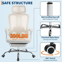 Sedia da ufficio ergonomica Garvee con poggiatesta regolabile, supporto lombare, poggiapiedi estensibile per ufficio domestico, beige, altezza regolabile, rete traspirante