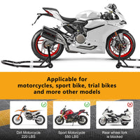 Cavalletto per moto Garvee da 850 libbre con teste forcella U+L per moto sportive e da cross, in acciaio, antiscivolo, con ruote, regolabile