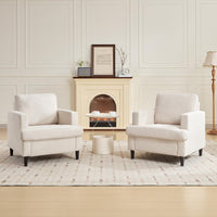 Poltrona Garvee Mid-Century in tessuto di lino traspirante, morbida imbottitura, gambe in legno massello. Per soggiorno e ufficio, design moderno, versatile, beige.