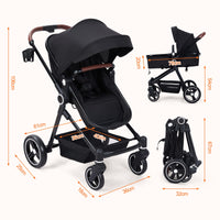 Garvee Cochecito Baby 2 en 1 Ultracompactta Ligero Reversible Aluminio Negro Para Recién Nacido Hasta 3 Años Paseos Urbanos