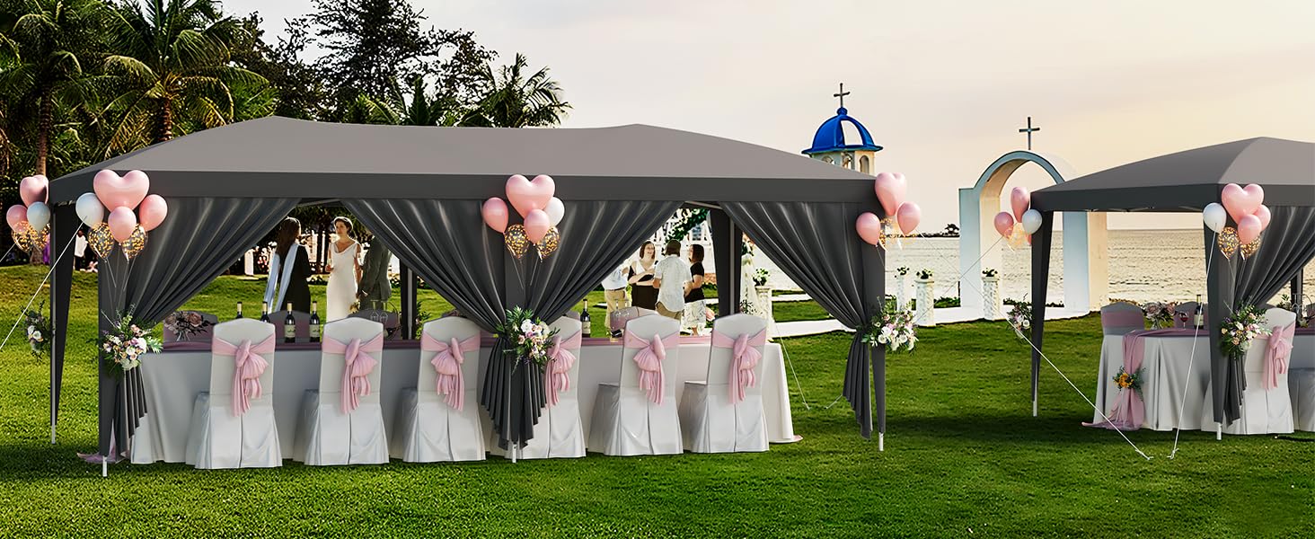 Gazebo 3x6 m pop-up Garvee Heavy Duty tenda a baldacchino con 6 pannelli laterali rimovibili per feste ed eventi all'aperto, regolabile, nera