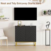 Credenza moderna Garvee da 31,5" con contenitore, motivo a spina di pesce, legno e metallo, maniglie dorate per sala da pranzo e corridoio, oro