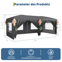 Gazebo 3x6 m pop-up Garvee Heavy Duty tenda a baldacchino con 6 pannelli laterali rimovibili per feste ed eventi all'aperto, regolabile, nera