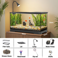 Garvee Acquario piccolo da 5 galloni per pesci rossi trasparente con copertura per casa e ufficio, acrilico altamente trasparente, pompa USB