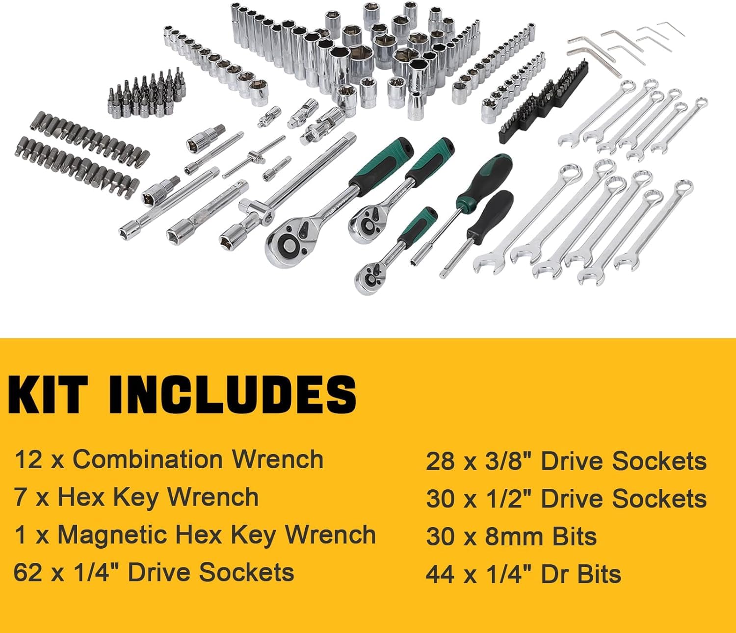 Set di utensili Garvee da 216 pezzi con attacco da 1/4", 3/8" e 1/2", cricchetto a cambio rapido a 72 denti, custodia robusta per riparazioni auto e domestiche