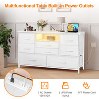 Mobile TV Garvee a 8 cassetti con illuminazione a LED e presa di corrente per soggiorno e camera da letto, bianco, ampio spazio di archiviazione