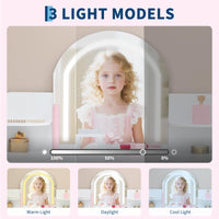 Tavolo da toeletta per bambini Garvee con luce LED e sgabello, regolabile, MDF, bianco, per bambine dai 3 ai 9 anni, sala giochi e camera da letto