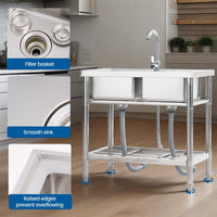 Lavello di servizio in acciaio inossidabile Garvee con rubinetto, doppia vasca, piedini regolabili, ripiano per cucina e giardino