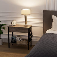 Tavolino laterale GARVEE con cassetto e tasca in tessuto - Comodino versatile in stile retrò per soggiorno e camera da letto (60x32x60 cm, grigio)