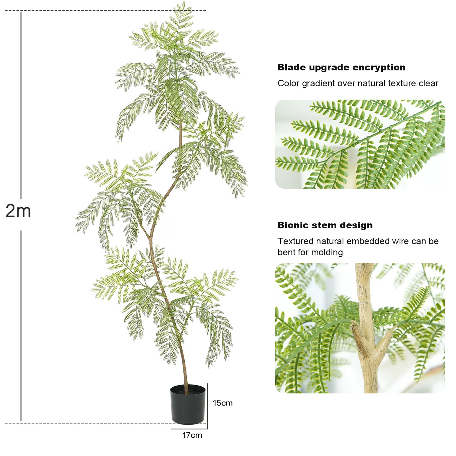 Albero di Jacaranda artificiale Garvee, confezione da 2, 2 m, con foglie realistiche, per ufficio e soggiorno, facile da pulire, verde
