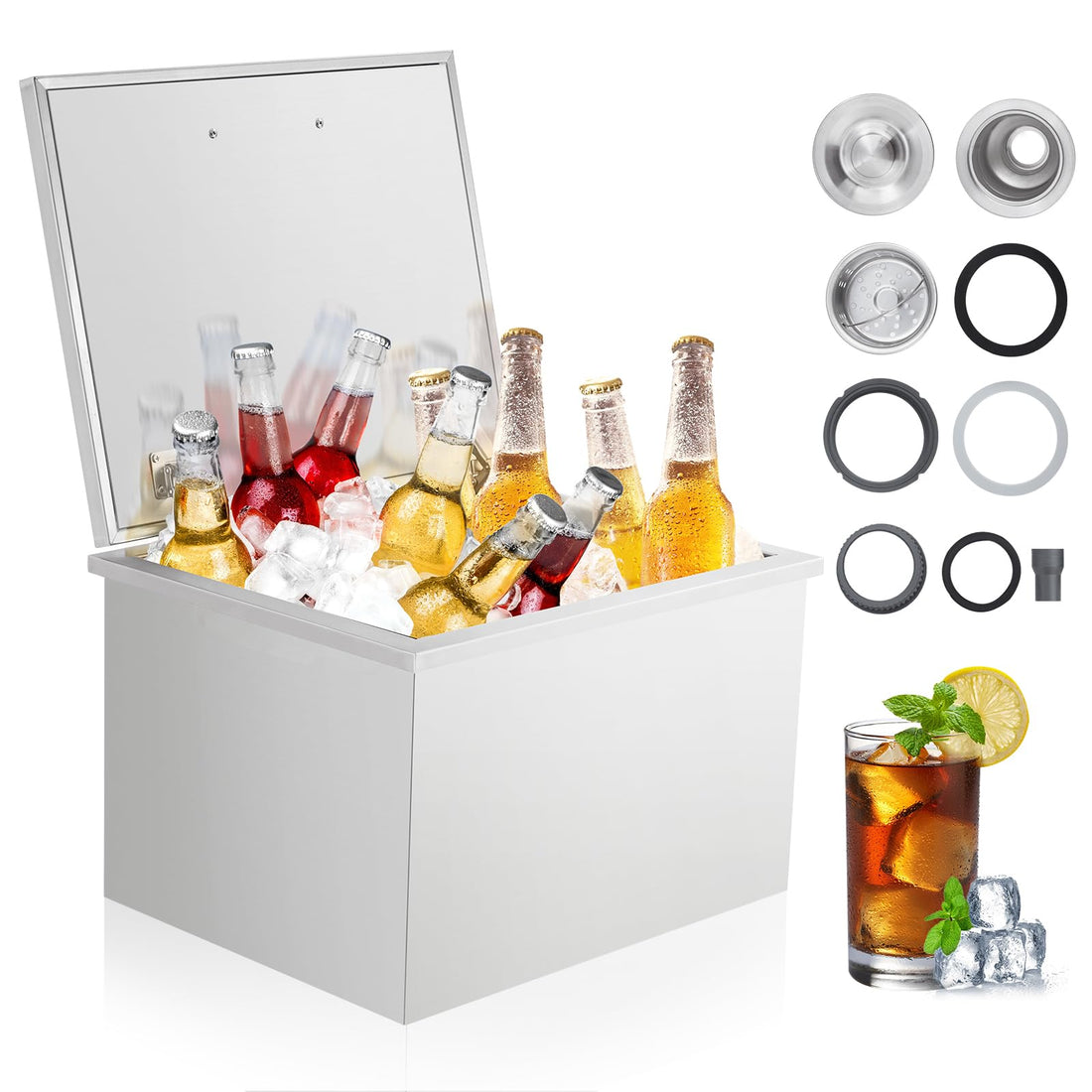 Contenitore per ghiaccio Garvee Drop-In da 40 QT in acciaio inossidabile isolato con scarico per cucina da esterno, robusto e igienico