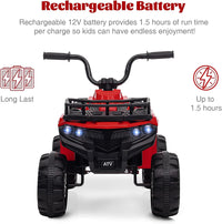 Quad elettrico Garvee 12V per bambini dai 2 ai 5 anni, auto giocattolo elettrica ATV con luci a LED, musica, design antiurto, giocattolo robusto per esterni, controllo sicuro della velocità, batteria da 12V