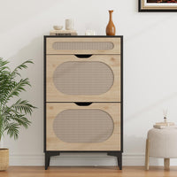 Scarpiera in rattan Garvee con 2 cassetti pieghevoli e 1 cassetto estraibile per corridoio e ingresso, 3 ripiani regolabili, nero, robusta, traspirante
