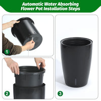 Set di fioriere autoirriganti Garvee alte 16" con indicatore del livello dell'acqua visibile per interni e patio, nere, robuste e ventilate